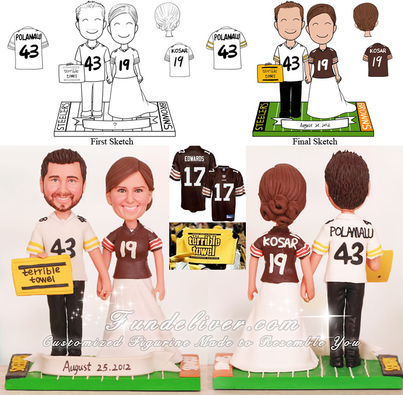 Pittsburgh Steelers and Cleveland Browns Football Wedding Cake Toppers